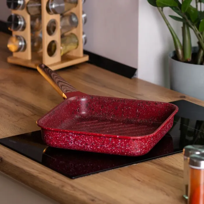 Сковорода-гриль квадратная MGC с крышкой 24 см и антипригарным покрытием 2.5 л красная (HP-4-443R) - изображение 6