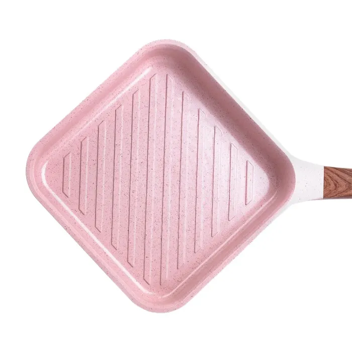 Сковорода-гриль квадратная MGC с крышкой 24 см и антипригарным покрытием 2.5 л розовая (HP-4-438P) - изображение 2