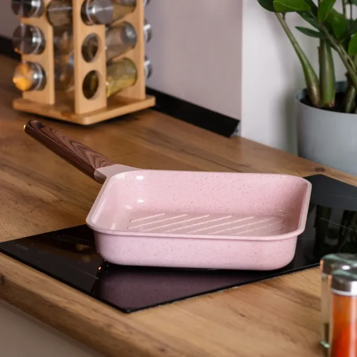 Сковорода-гриль квадратная MGC с крышкой 24 см и антипригарным покрытием 2.5 л розовая (HP-4-438P) - изображение 6