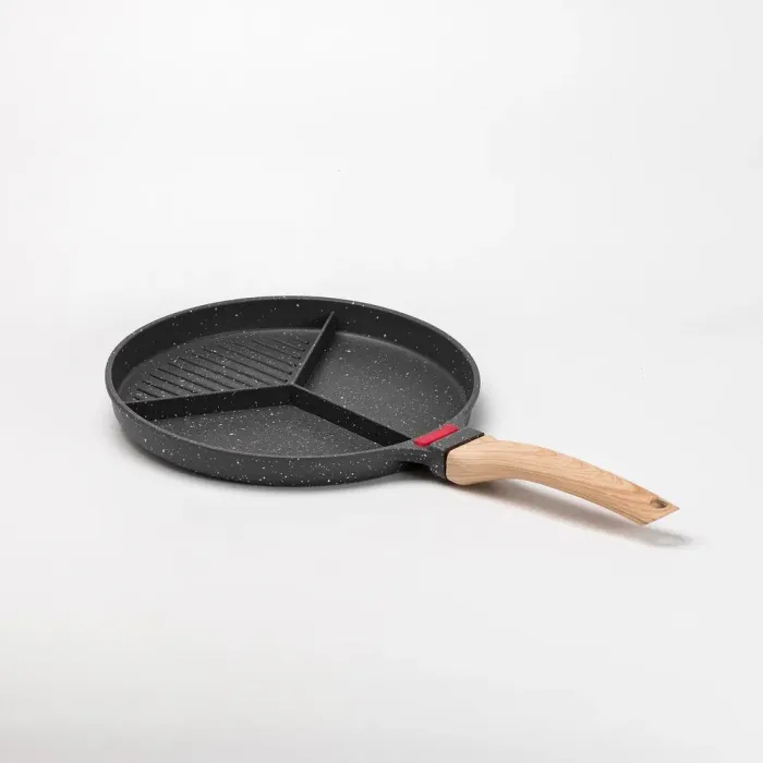 Сковорода гриль Ø 25 см на три секції пательня з антипригарним покриттям кругла сіра (HP39575C) - зображення 2