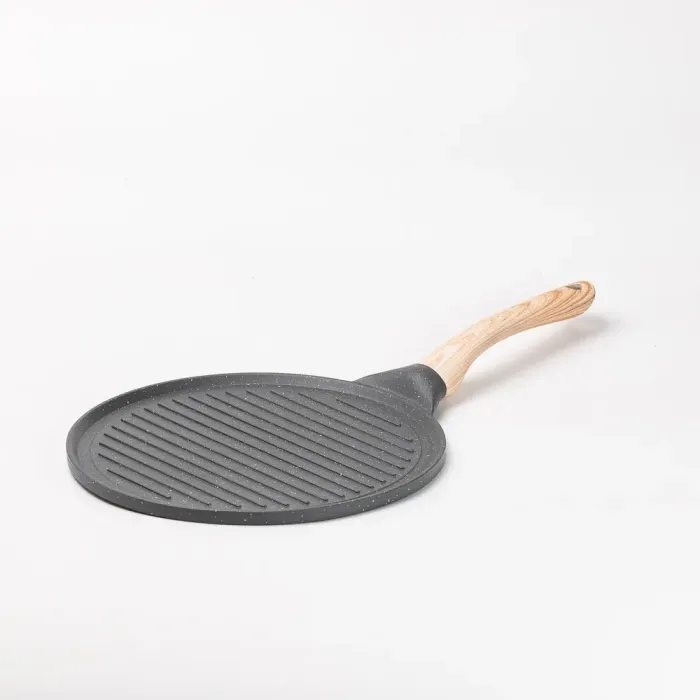 Сковорода гриль кругла Ø 26.5 см низька пательня для індукційної плити з гранітним покриттям рифлена сіра (HP39581C) - зображення 1