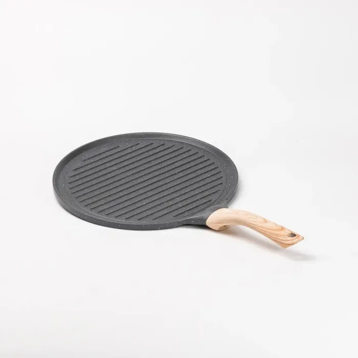Сковорода гриль кругла Ø 26.5 см низька пательня для індукційної плити з гранітним покриттям рифлена сіра (HP39581C) - зображення 2