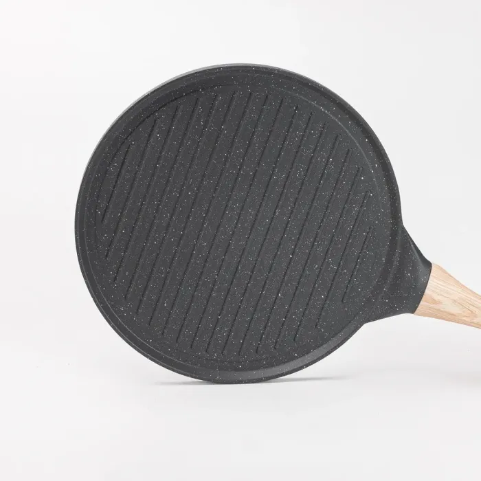 Сковорода гриль кругла Ø 26.5 см низька пательня для індукційної плити з гранітним покриттям рифлена сіра (HP39581C) - зображення 4
