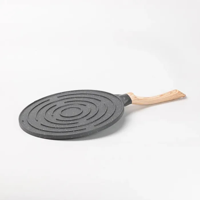 Сковорода гриль кругла Ø 26.5 см низька пательня для індукційної плити з гранітним покриттям рифлена сіра (HP39581C) - зображення 5