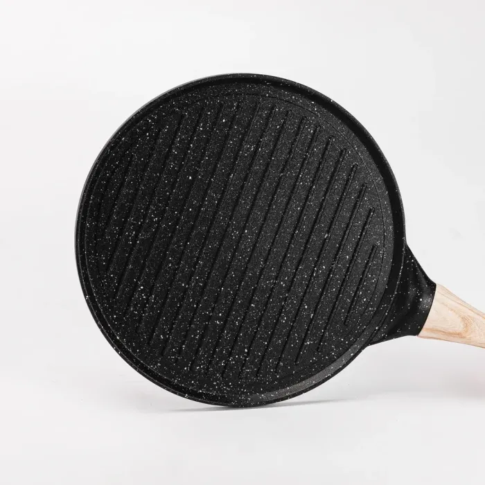 Сковорода гриль кругла Ø 26.5 см низька пательня для індукційної плити з гранітним покриттям рифлена чорна (HP39581B) - зображення 5
