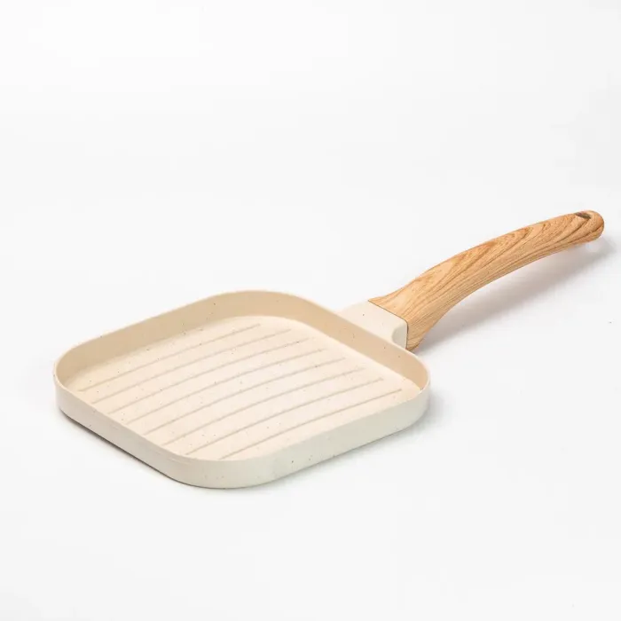 Сковорода гриль квадратна 18×18 см рифлена з гранітним покриттям для індукційної плити бежева (HP39568W) - зображення 1