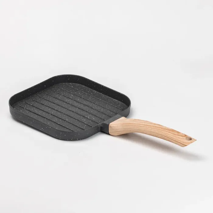 Сковорода гриль квадратна 18×18 см рифлена з гранітним покриттям для індукційної плити сіра (HP39568C) - зображення 2