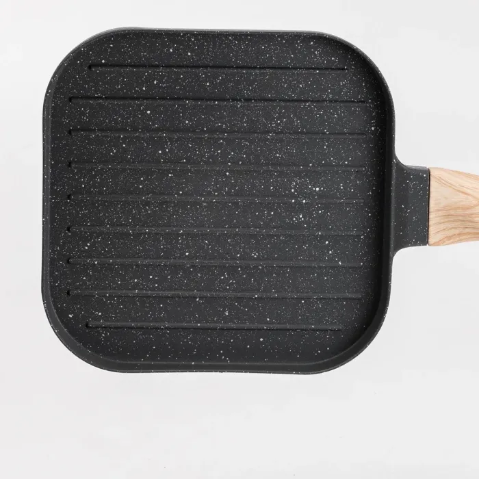 Сковорода гриль квадратна 18×18 см рифлена з гранітним покриттям для індукційної плити сіра (HP39568C) - зображення 4