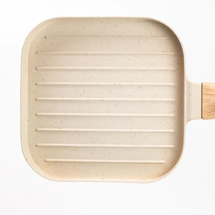 Сковорода гриль квадратна 18×18 см рифлена з гранітним покриттям для індукційної плити бежева (HP39568W) - зображення 6