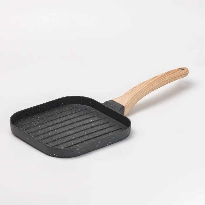 Сковорода гриль квадратна 18×18 см рифлена з гранітним покриттям для індукційної плити сіра (HP39568C) - зображення 1