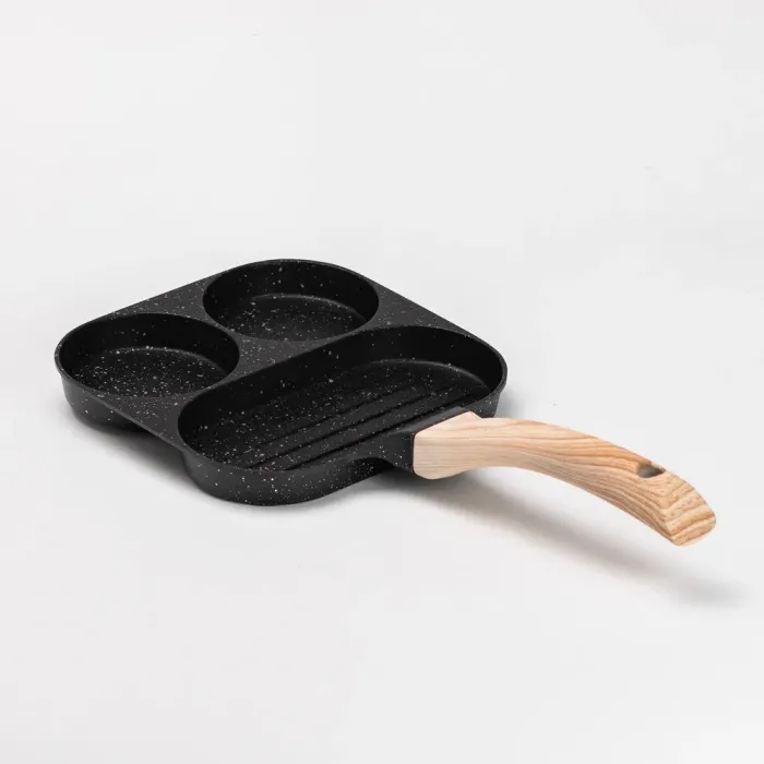 Сковорода квадратная порционная на 3 секции сковорода с антипригарным покрытием для всех плит черная (HP39571B) - изображение 4