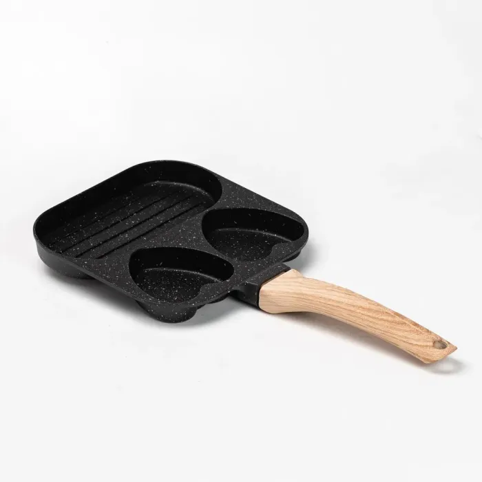 Сковорода квадратна порційна на 3 секції пательня з антипригарним покриттям для всіх плит чорна (HP39569B) - зображення 5