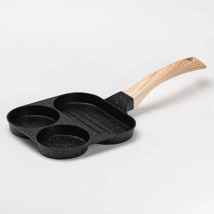 Сковорода квадратная порционная на 3 секции сковорода с антипригарным покрытием для всех плит черная (HP39571B) - изображение 1