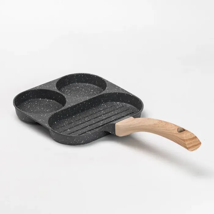 Сковорода квадратна порційна на 3 секції пательня з антипригарним покриттям для всіх плит сіра (HP39571C) - зображення 3