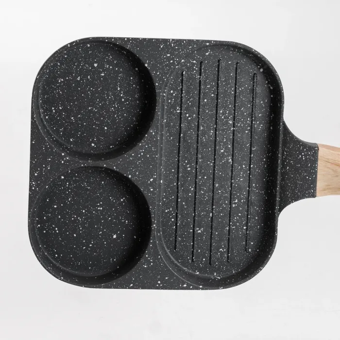 Сковорода квадратна порційна на 3 секції пательня з антипригарним покриттям для всіх плит сіра (HP39571C) - зображення 6