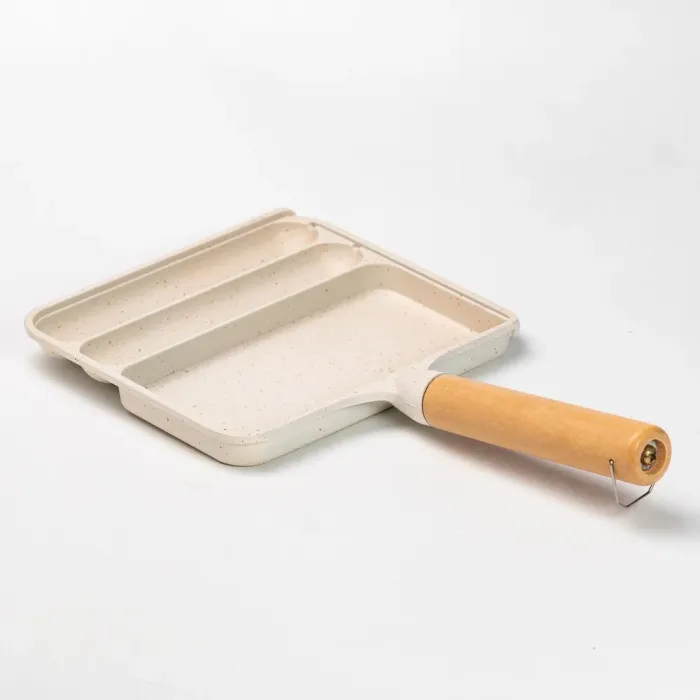 Сковорода прямокутна на 3 секції пательня з антипригарним покриттям для всіх плит бежева (HP39572W) - зображення 4