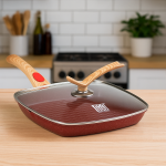 Сковородка гриль MGC Lugi 28×28 см квадратная алюминиевая с крышкой съемной ручкой, антипригарная сковорода керамика (HP-4-462R)
