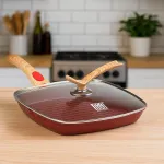 Сковородка гриль MGC Lugi 28×28 см квадратная алюминиевая с крышкой съемной ручкой, антипригарная сковорода керамика (HP-4-462R)