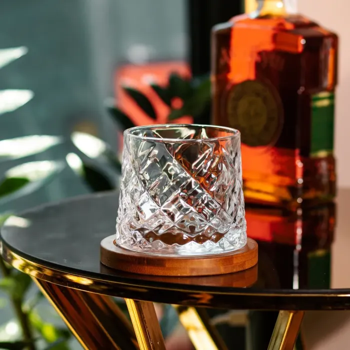 Стакан-доф для віскі з дерев'яною підставкою 300 мл обертовий келих дзига (HP1603) - зображення 1