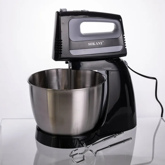 Стаціонарний міксер Sokany CX-6622 з чашею 3,5 л, 400 Вт, 5 швидкостей, 2 насадки Чорний (CX-6622) - зображення 5