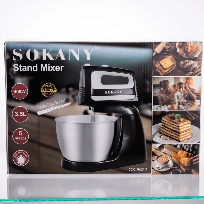 Стаціонарний міксер Sokany CX-6622 з чашею 3,5 л, 400 Вт, 5 швидкостей, 2 насадки Чорний (CX-6622) - зображення 10