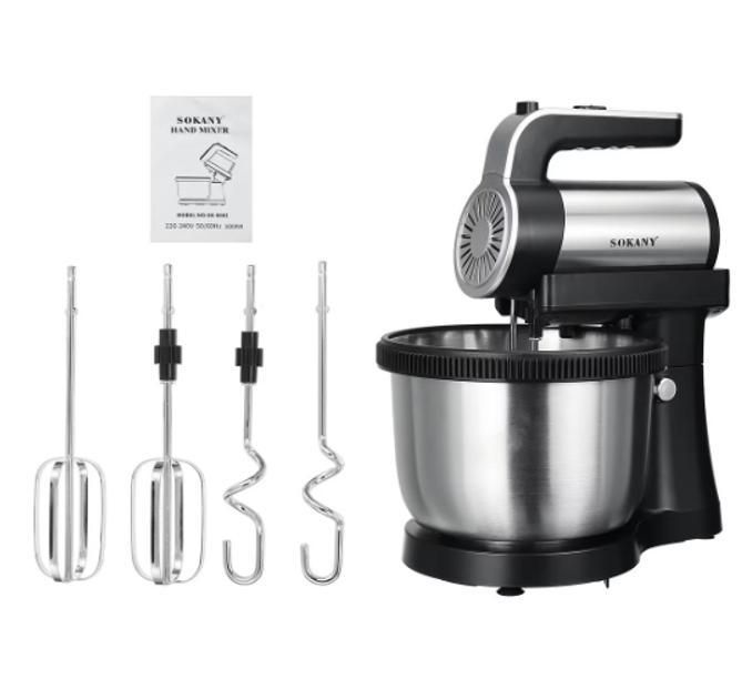 Стаціонарний міксер Sokany з чашею 4 л, 1000 Вт, 5 швидкостей, 2 насадки, віночки та гаки SK-6662 (SK-6662) - изображение 5