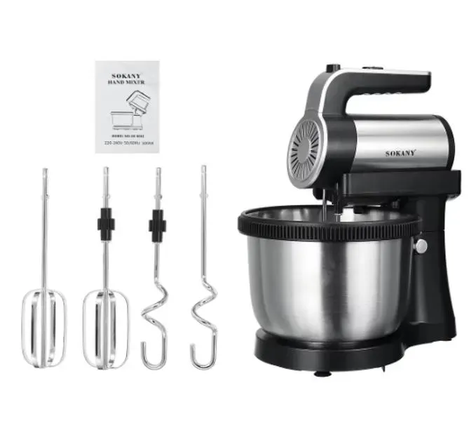 Стаціонарний міксер Sokany з чашею 4 л, 1000 Вт, 5 швидкостей, 2 насадки, віночки та гаки SK-6662 (SK-6662) - зображення 5