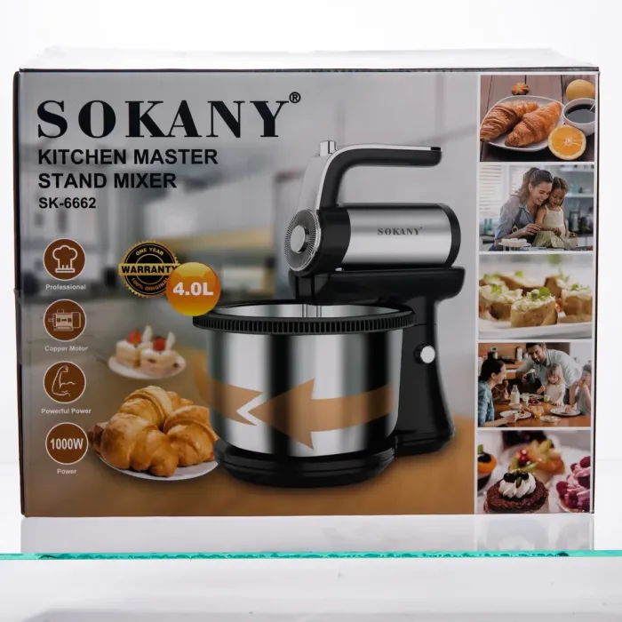 Стаціонарний міксер Sokany з чашею 4 л, 1000 Вт, 5 швидкостей, 2 насадки, віночки та гаки SK-6662 (SK-6662) - зображення 10