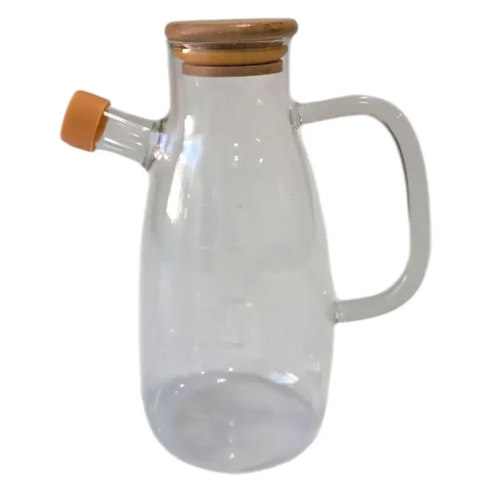 Скляна пляшка для олії та оцту з носиком і дозатором 650 мл, кришка з дерева, квадратна ручка HP-34-1-650 (HP-34-1-650) - зображення 4