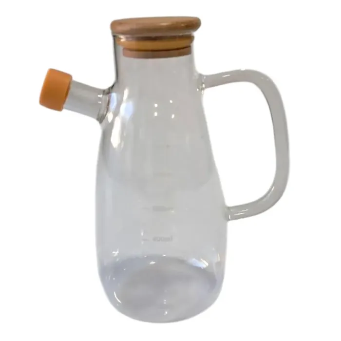 Скляна пляшка для олії та оцту з носиком і дозатором 650 мл, кришка з дерева, квадратна ручка HP-34-1-650 (HP-34-1-650) - зображення 5