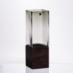 Скляна декоративна ваза квадратна, стильна ваза скло з деревом для квітів прозора HP-32-7 (HP-32-7)