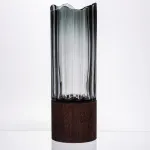 Скляна декоративна ваза циліндр, стильна ваза скло з деревом для квітів прозора HP-32-4 (HP-32-4)