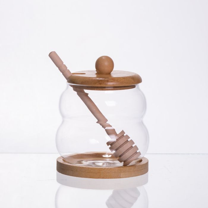 Скляна медовниця з бамбуковою підставкою та ложкою 350 мл 64486-8 (64486-8) - изображение 1