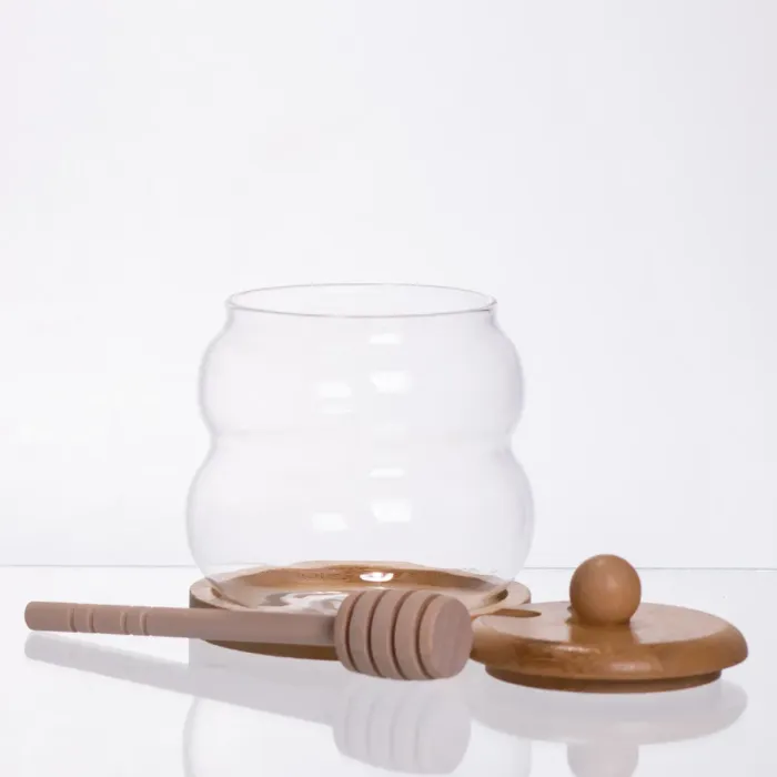 Скляна медовниця з бамбуковою підставкою та ложкою 350 мл 64486-8 (64486-8) - зображення 2