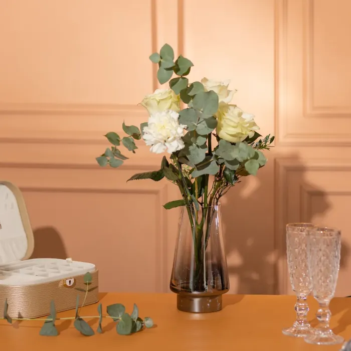 Скляна ваза для квітів 1.8 л декоративна прозора ваза для букета 25 см Сіра (HP-10-2) - изображение 3