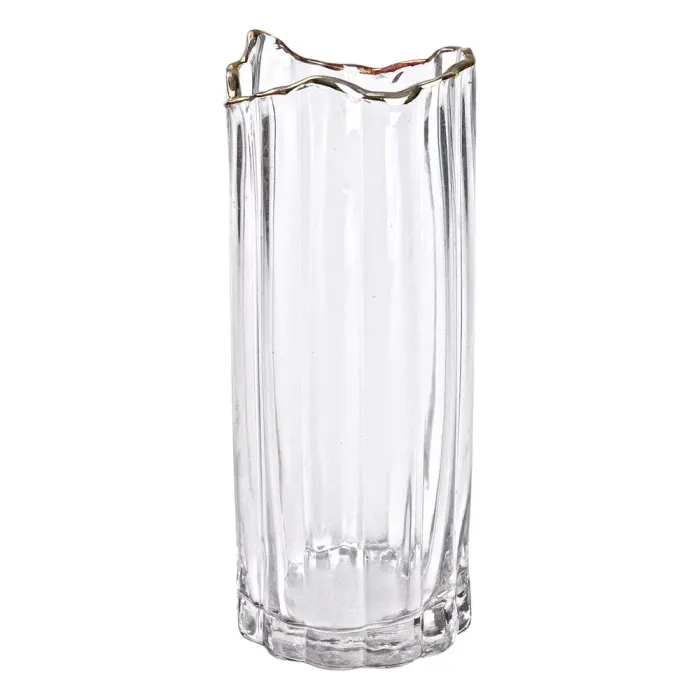 Декоративна скляна ваза для квітів, 10 x 10 x 24,5 см з золотою окантовкою. (HP-1712) - зображення 1