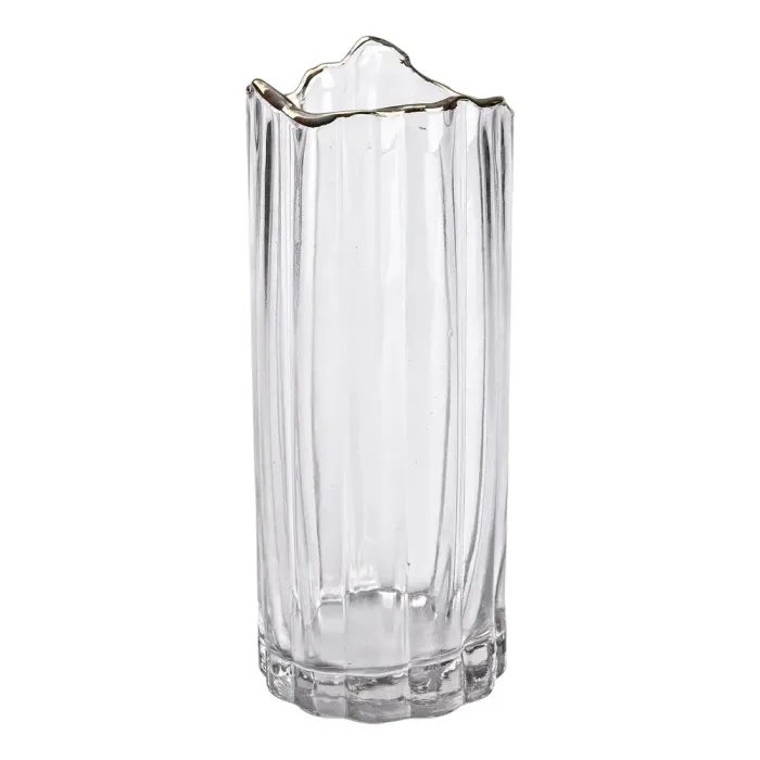 Декоративна скляна ваза для квітів, 10 x 10 x 24,5 см з золотою окантовкою. (HP-1712) - зображення 2