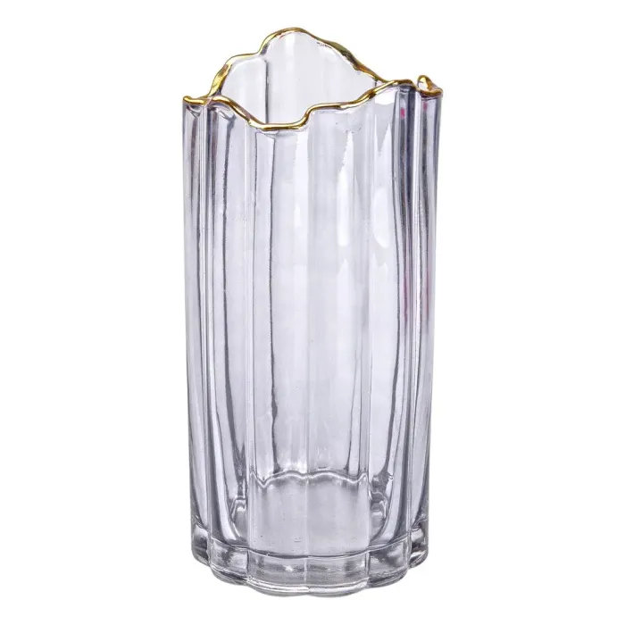 Декоративна скляна ваза для квітів 24,5 см із золотою окантовкою. (HP-1714) - зображення 1