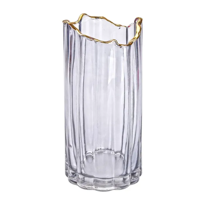 Декоративна скляна ваза для квітів 24,5 см із золотою окантовкою. (HP-1714) - зображення 2