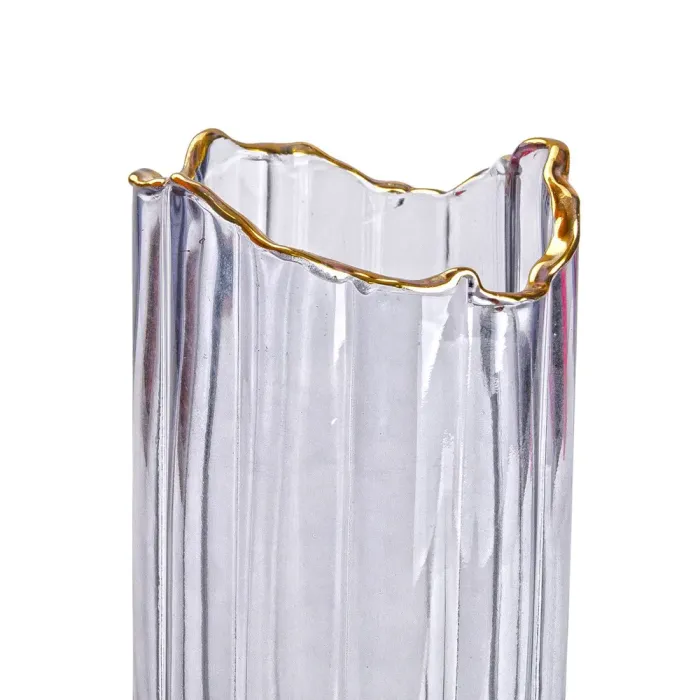 Декоративна скляна ваза для квітів 24,5 см із золотою окантовкою. (HP-1714) - зображення 3