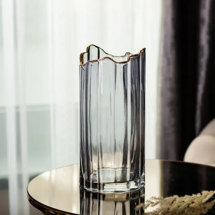 Декоративна скляна ваза для квітів 24,5 см із золотою окантовкою. (HP-1714) - зображення 5