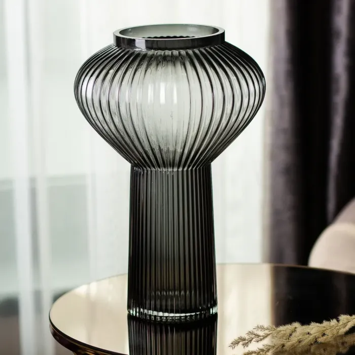 Скляна ваза у формі вази 30 см сіра. (HP-1718) - зображення 3
