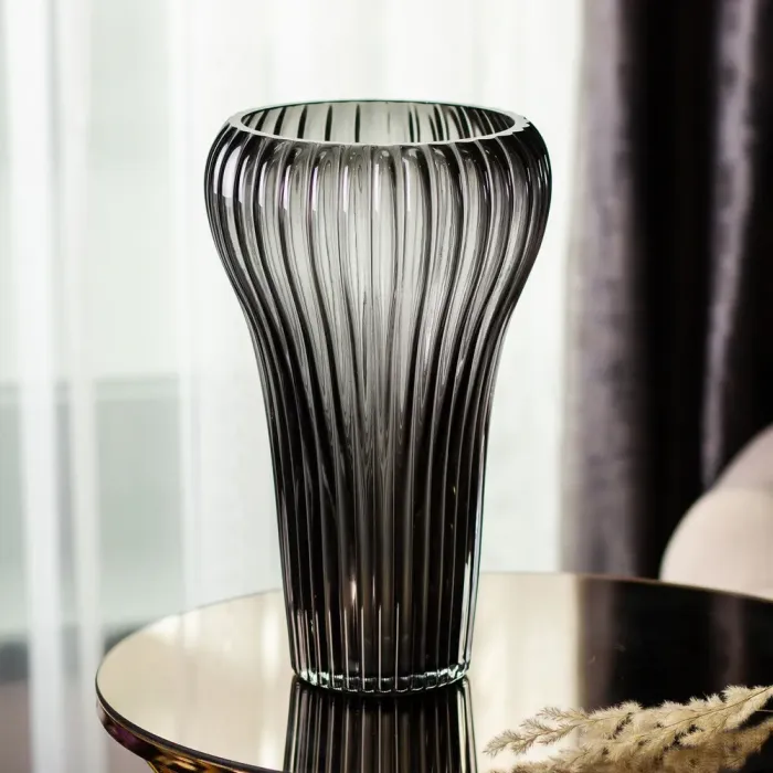 Скляна ваза для квітів, декоративна фігурка, сіра, 27 см. (HP-1719) - зображення 3