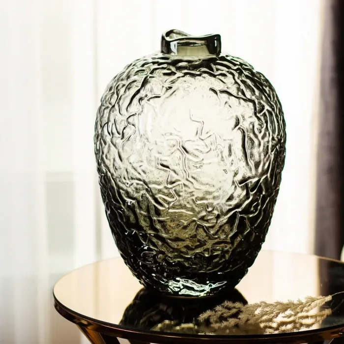 Ваза для квітів зі скла, декоративна кругла, 30 см, сіра. (HP-1731) - зображення 5