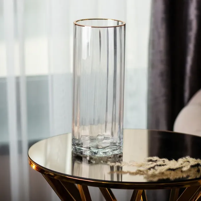 Декоративна ваза для квітів із прозорого скла із золотою окантовкою 25 см. (HP-1707) - зображення 3