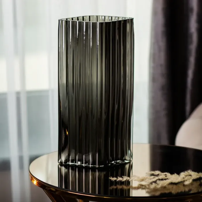 Ваза для квітів зі скла, декоративна, прямокутна, сіра, 28 см. (HP-1703) - зображення 5