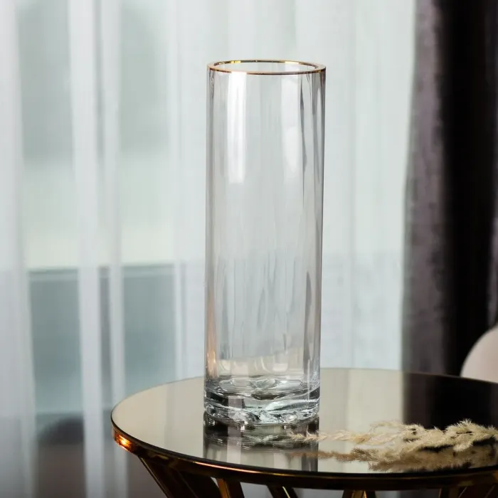 Декоративна скляна ваза для квітів із золотою окантовкою 29,5 см. (HP-1708) - зображення 3
