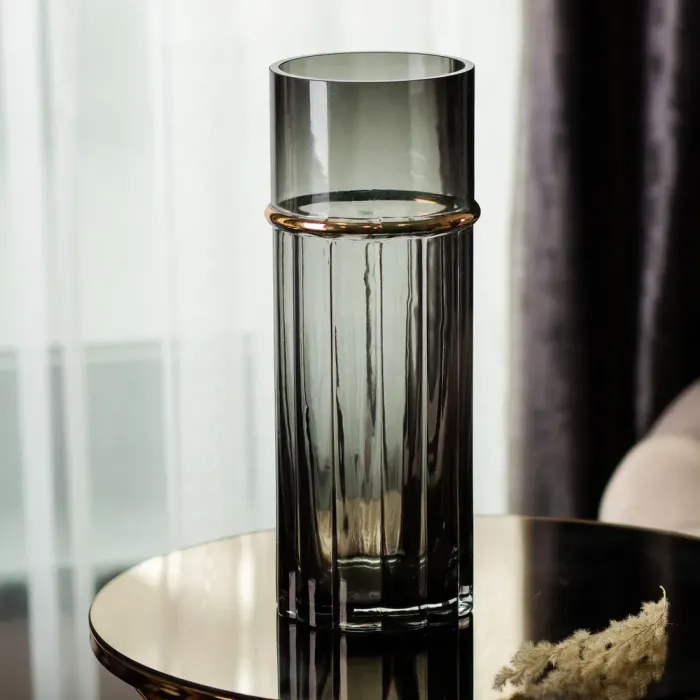 Ваза для квітів зі скла, декоративна, сіра, 30 см. (HP-1705) - зображення 3