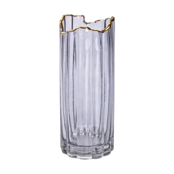 Скляна ваза для квітів, декоративна, сіра із золотою окантовкою, 30 см. (HP-1717) - зображення 2