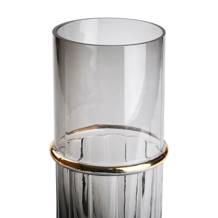 Декоративна ваза для квітів із сірого скла із золотим обідком 25 см. (HP-1704) - зображення 2